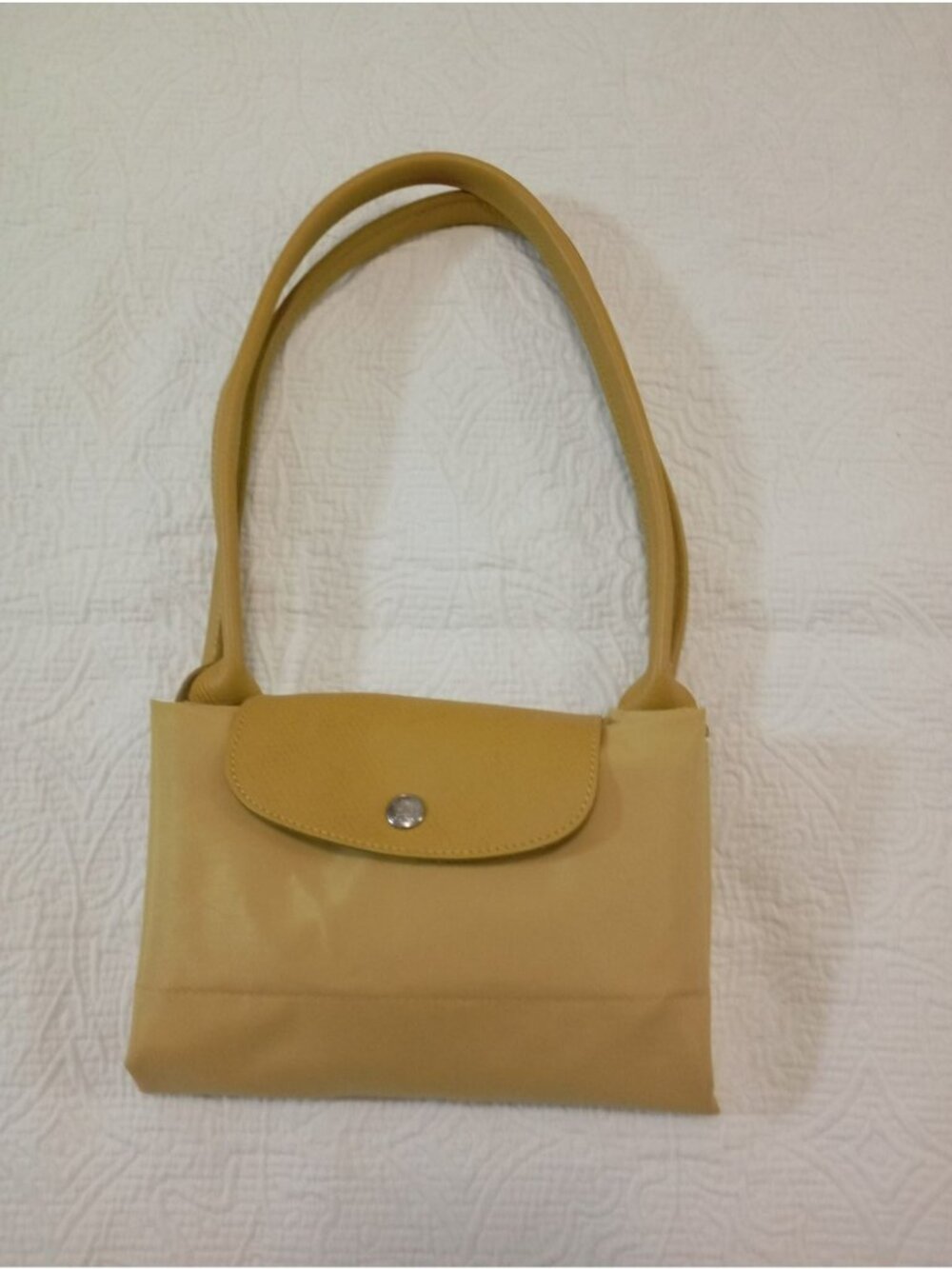 Longchamp Le Pliage Large Yellow Nylon Tote With Leather Handles & Snap Closure - Picture 10 of 14
